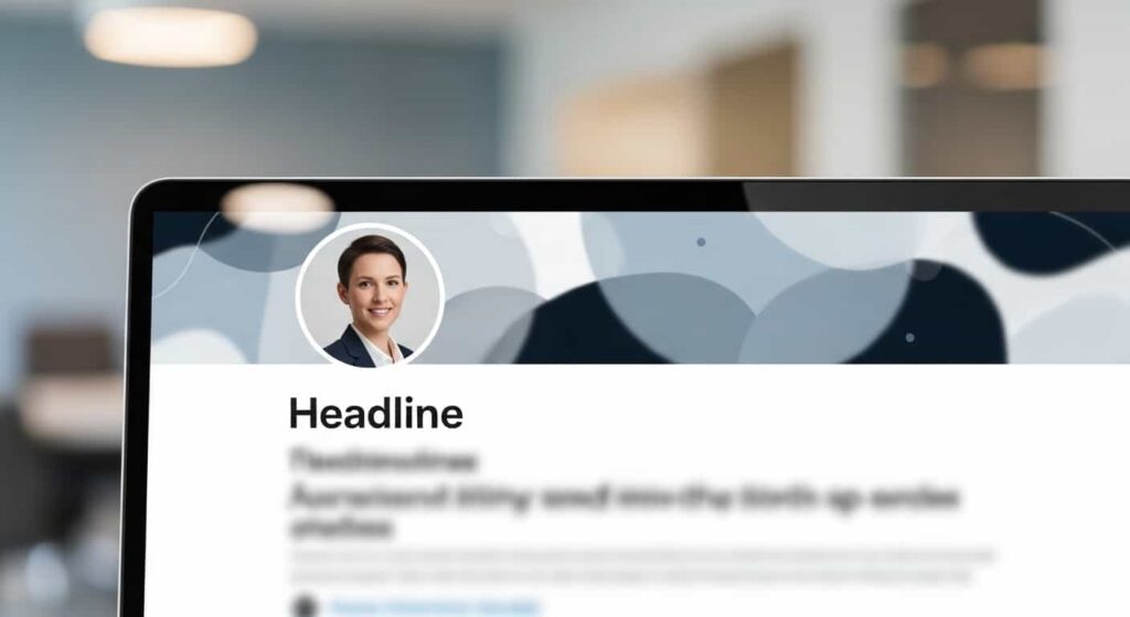 Close view of a LinkedIn profile on a laptop screen with a professional banner and profile photo, representing optimized profile for web designers.