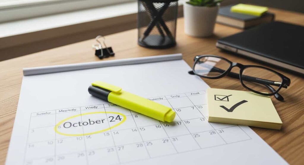 A desk calendar showing a marked project completion date followed by empty, unmarked weeks representing missed referral opportunities.