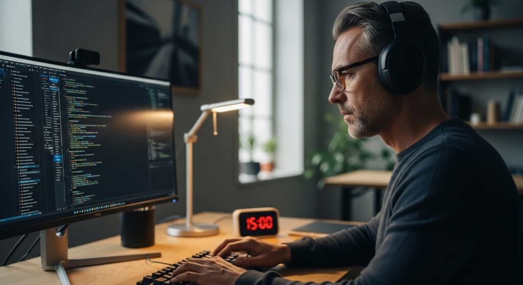 Senior web developer taking Toptal technical screening test with timed coding assessment