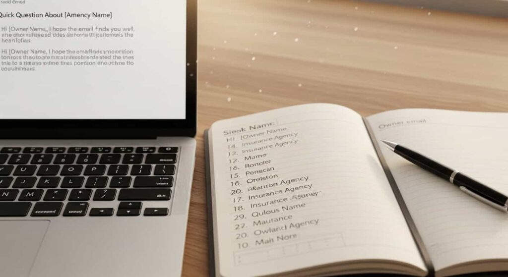 Freelance web developer planning targeted cold email outreach list for insurance agency websites